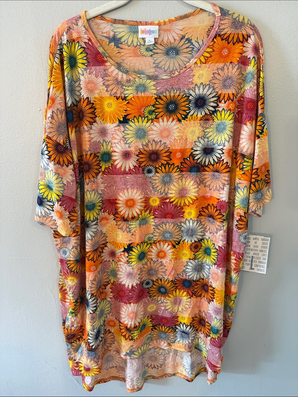 LuLaRoe Floral Tunic in Orange, Yellow, Navy & Pink